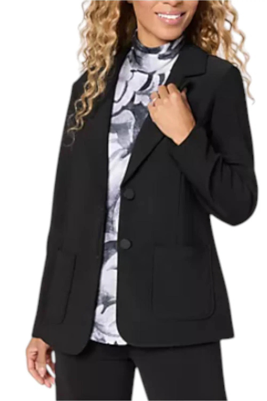 Susan Graver Women's Brushed Back LK Fusion Notch Collar Blazer Black - Petite